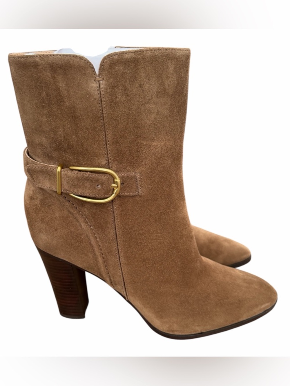 Veronica Beard Suede Ankle Boot in Chestnut with Gold Buckle - Picture 2 of 14